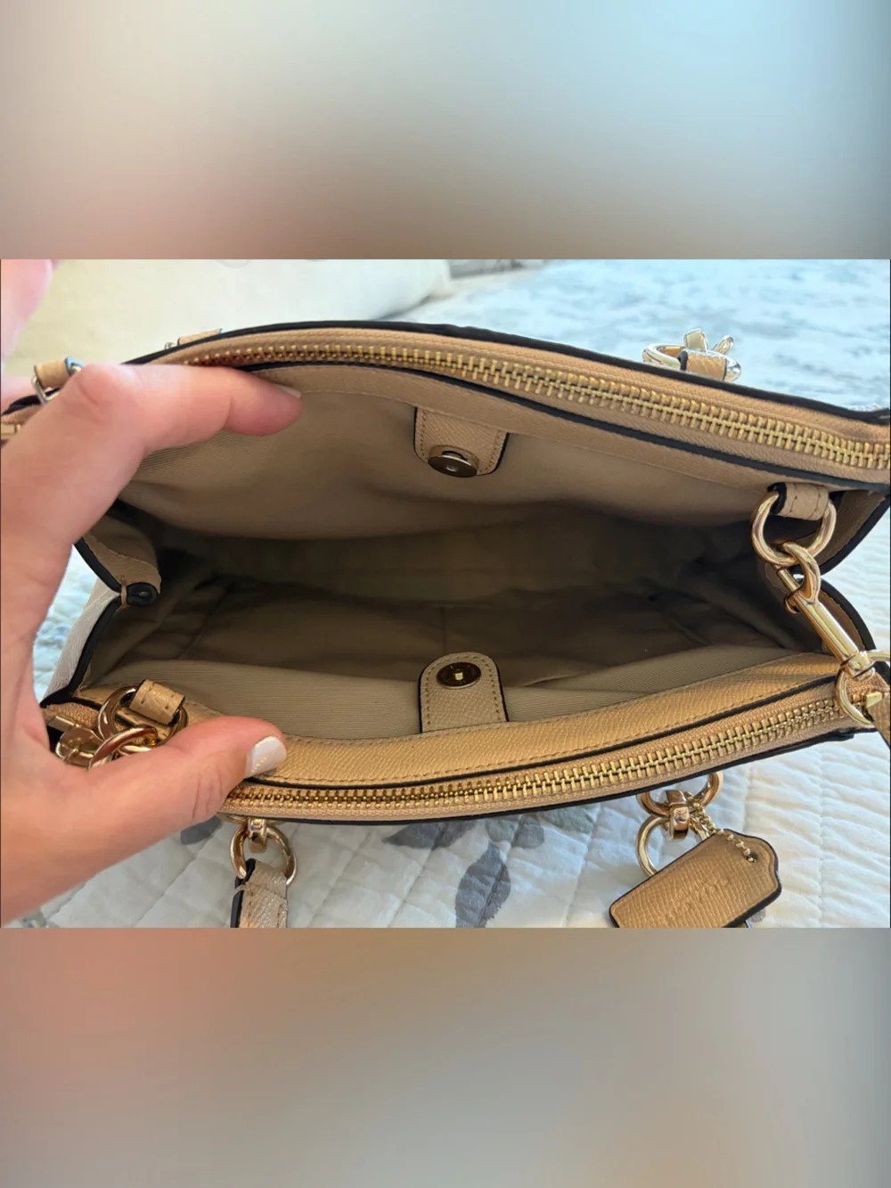 Coach Pebbled Leather Satchel in Beige with Gold Hardware with Matching Wristlet